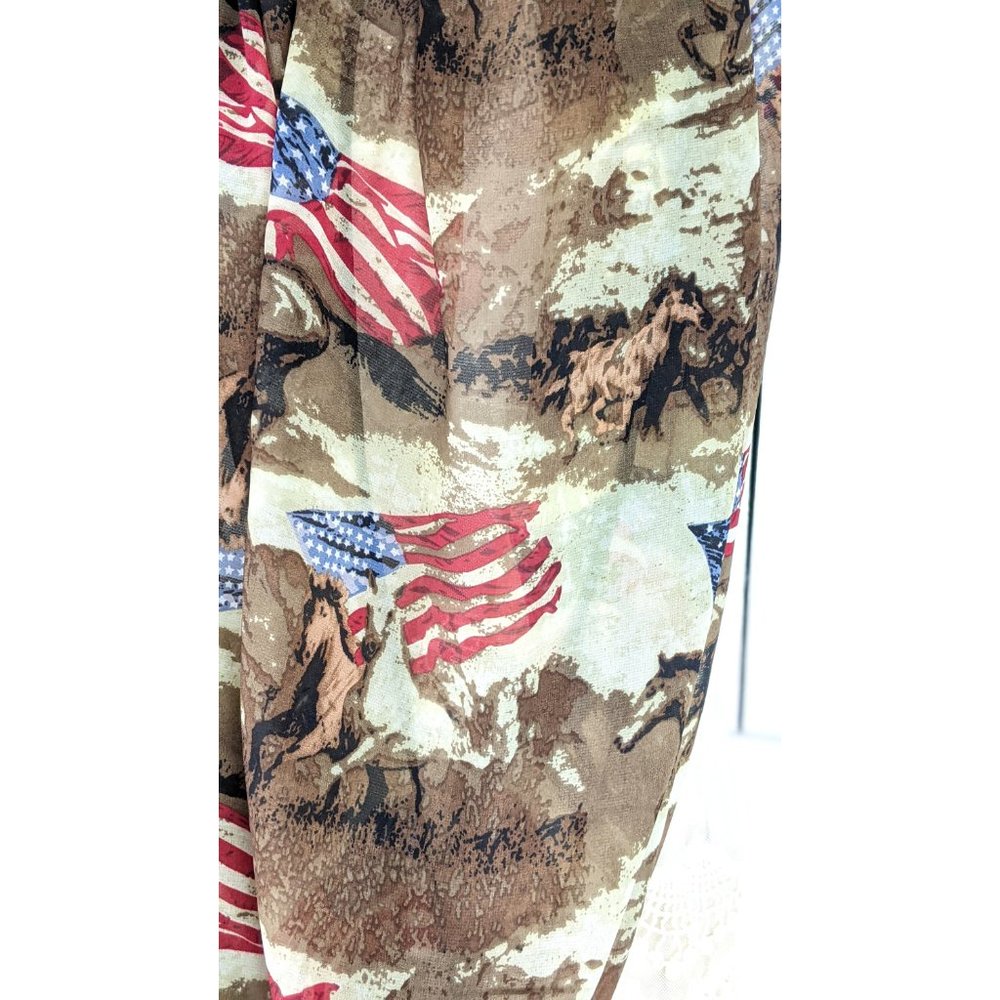 Brown beige wild stallion horse USA flag stars and stripes infinity scarf - Picture 2 of 5